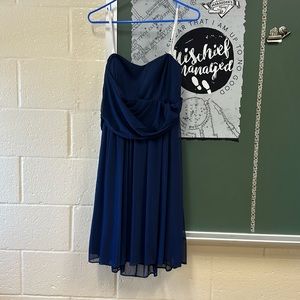Strapless mini blue dress